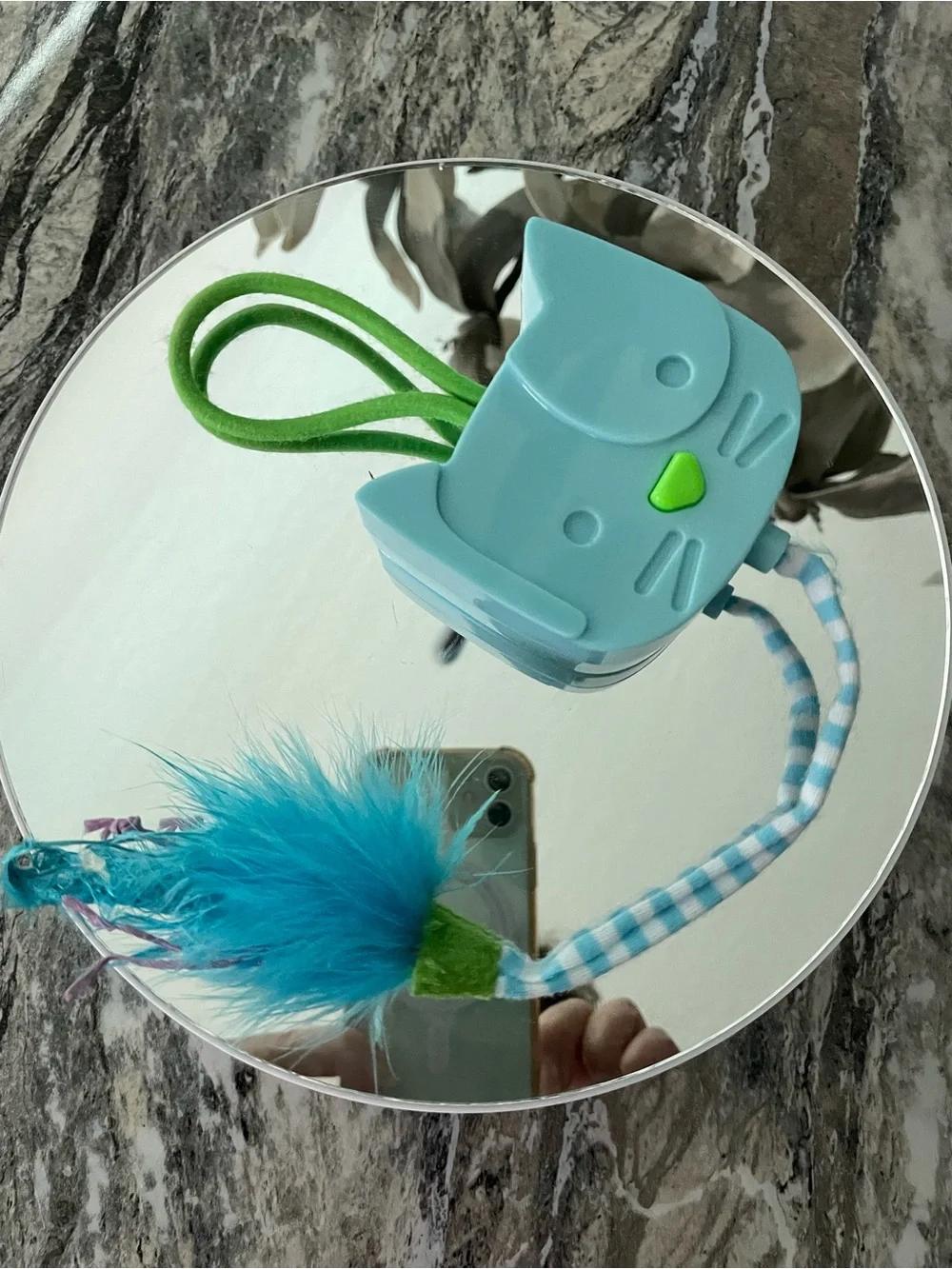 Favorite  Light Blue Cat Cord Tail Toy sanitized & clean